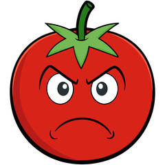 Fototapeta premium Angry red tomato with furrowed eyebrows and aggressive expression.