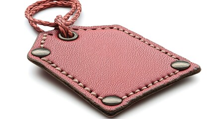 Red Leather Tag for Blank, White Background.