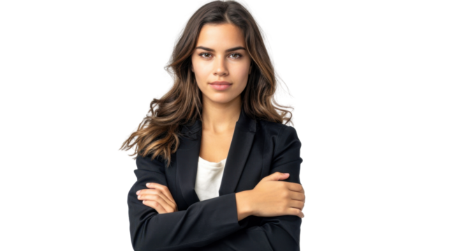 Confident businesswoman crossing arms on transparent background