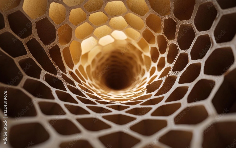 Poster abstract honeycomb structure: golden brown hexagonal pattern close-up