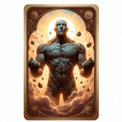 Obraz premium Enigmatic Golem Tarot Card Depicting Strength and Earthly Power Manifestation