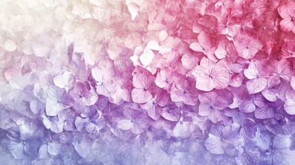 Obraz premium Multiple hydrangea petals are arranged in a gradient display, blending soft pinks, purples, and whites. The delicate texture and colors evoke tranquility and natural beauty, perfect for decoration
