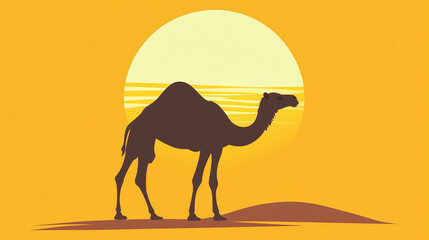 camel silhouette sunrise desert illustration