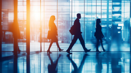 silhouette of business people in airport