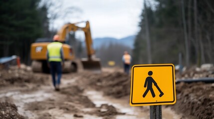Construction Site Safety Sign and Worker