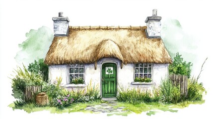Charming thatched cottage with lush garden and rustic pathway