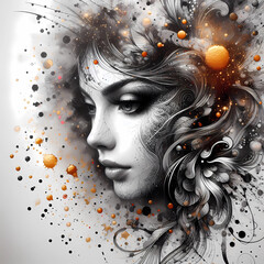 A stunning black and white tattoo design emerges on a textured white background,