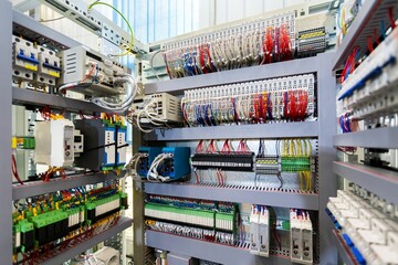 electrical cabinet with fuses, parts and components of electrical systems