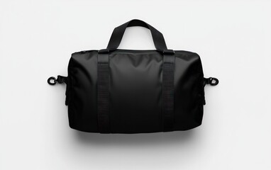 Black Textured Duffel Bag on White Background
