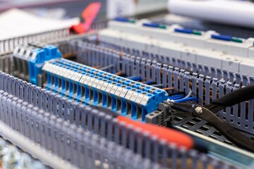 electrical cabinet with fuses, parts and components of electrical systems