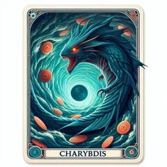 Mystical depiction of Charybdis, the fearsome whirlpool sea monster tarot card