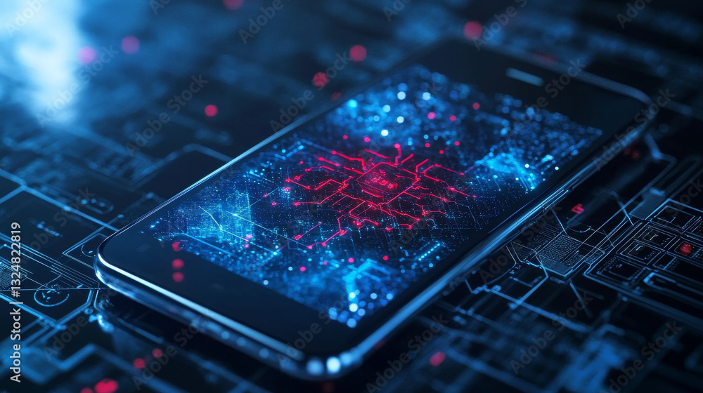 Poster smartphone is protected from hacker attacks, protected from viruses and spam, antivirus. hand holds 