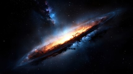 Fototapeta premium A magnificent spiral galaxy is displayed against the vastness of deep space, showcasing bright stars and swirling cosmic dust amid a dark backdrop