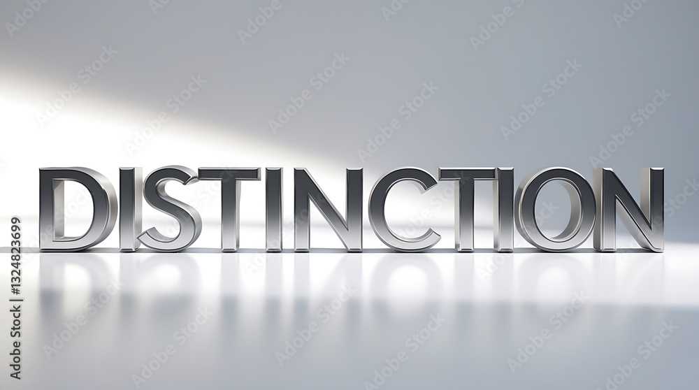 Aufkleber metallic letters spelling distinction set against a soft gradient background