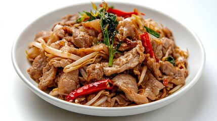 Udon stir fry noodles with pork meat