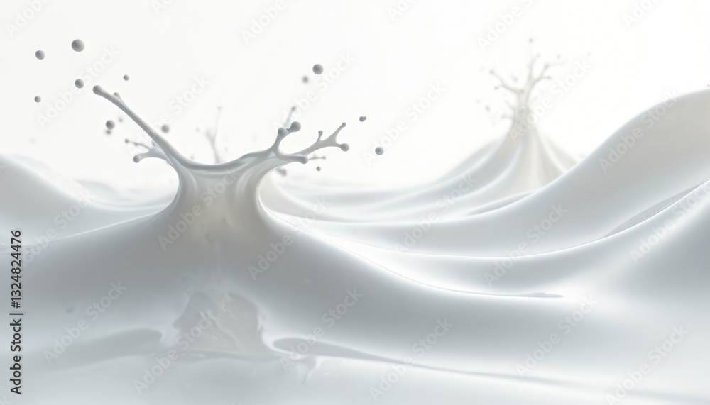 Poster abstract white liquid background with flowing milky splash and curves. wavy texture with bend, light