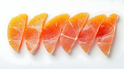 Slices of raw tuna fish meat on white