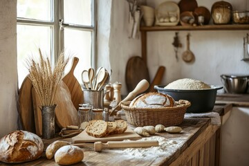 Fototapeta premium Create an image showcasing popular accessories for bread baking.