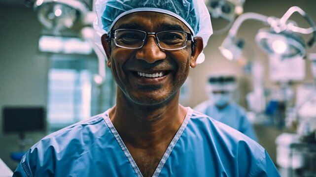 L&auml;chelnder Chirurg mit Schutzkleidung im Krankenhaus