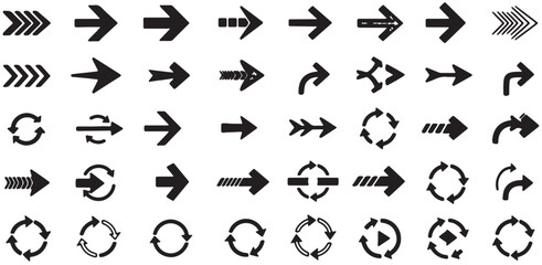 Black and white arrow icon set for web and design