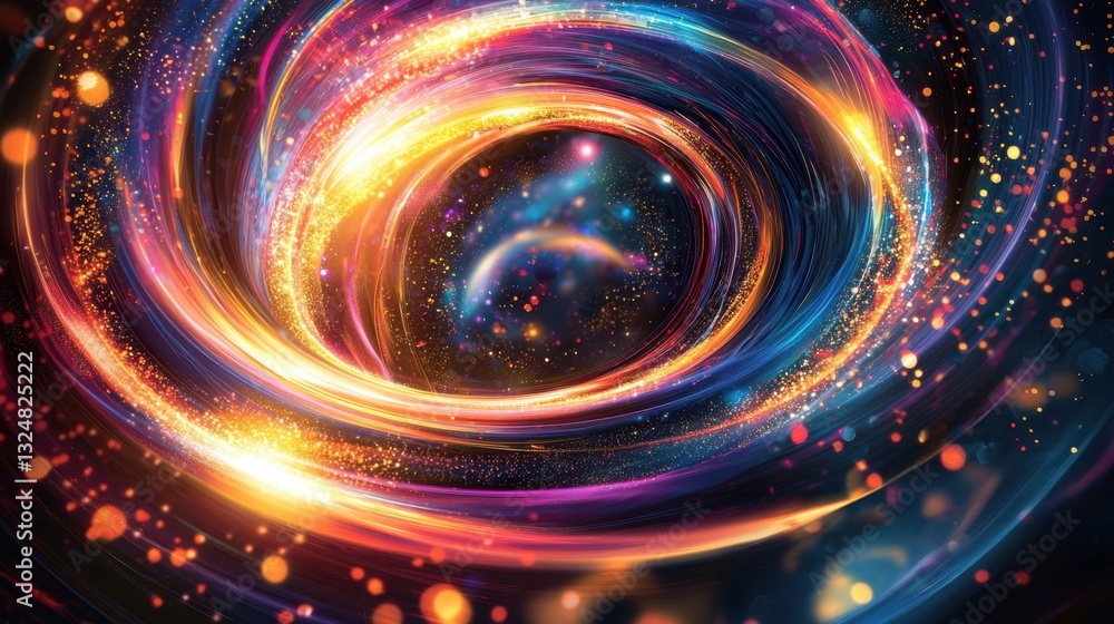 Poster a vibrant vortex of swirling lights and colors captivates the viewer, creating an illusion of depth 
