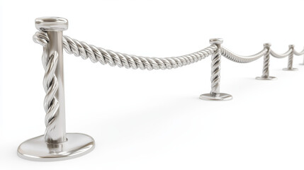 barrier rope isolated on white. Silver.  Luxury, VIP concept.. 3d render
