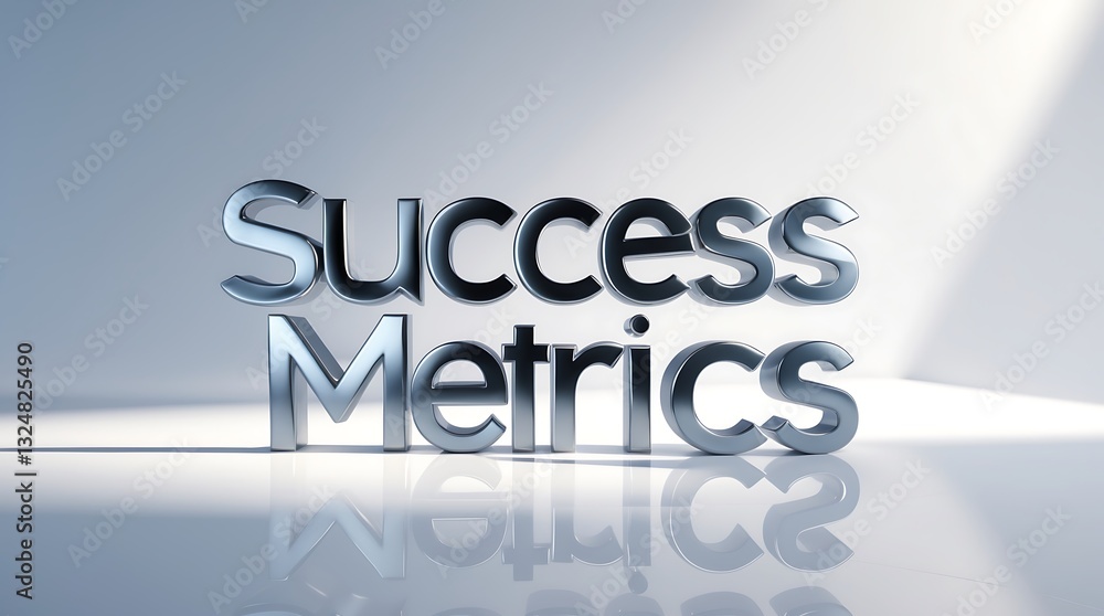 Poster metallic success metrics displayed on a clean surface with soft light effects