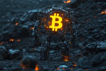 Futuristic AI driven crypto trading bot in a dynamic environment with glowing symbol Generative AI