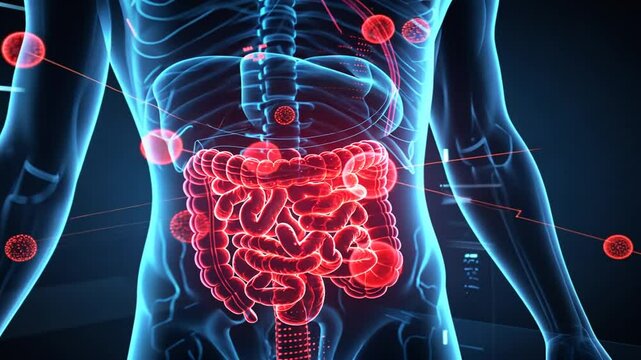 Illustration des Verdauungssystems mit medizinischer Analyse