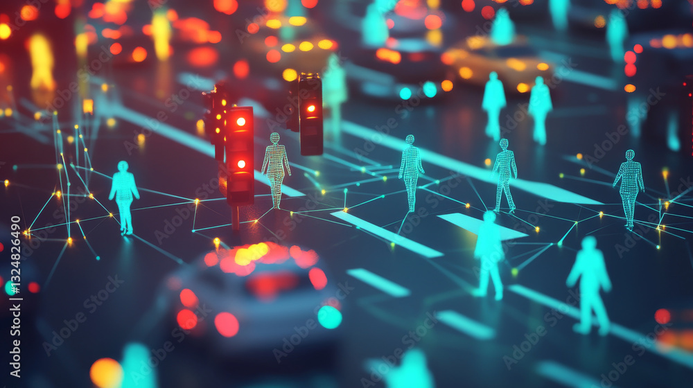 Poster traffic light low poly wireframe banner template. 3d semaphore, rules symbol with connected dots. po