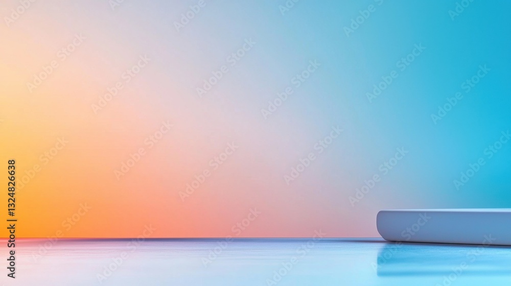Aufkleber a white tablet lies on a glossy surface, complementing the soft gradient background that transitions