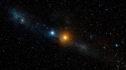 Naklejka premium A pair of luminous celestial bodies illuminates a vast expanse of the night sky, surrounded by countless stars and wisps of cosmic dust, revealing the beauty of the universe