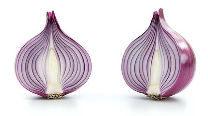 Fresh bulbs of onion with cut in half isolated