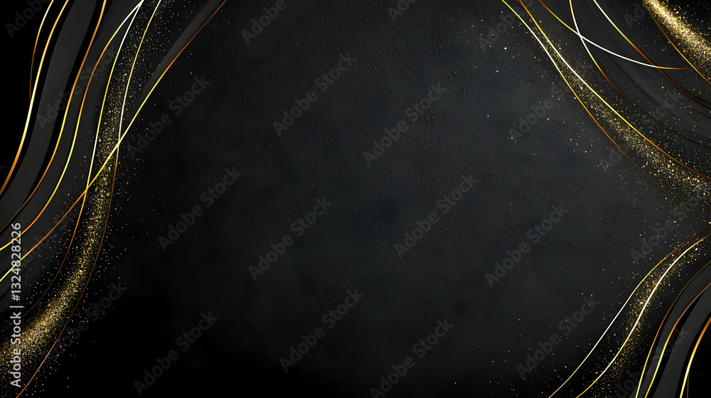 Aufkleber dark background with golden wavy lines and glitter effect for abstract design