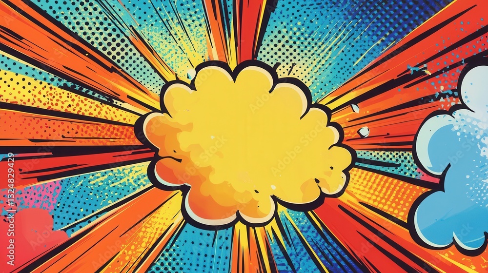 Poster Dynamic comic book background with action lines and speech bubbles in vibrant colors showcasing energetic communication