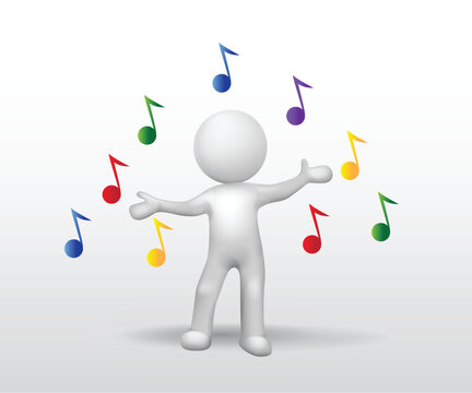 3D white people man singing with colorful musical notes vector image 