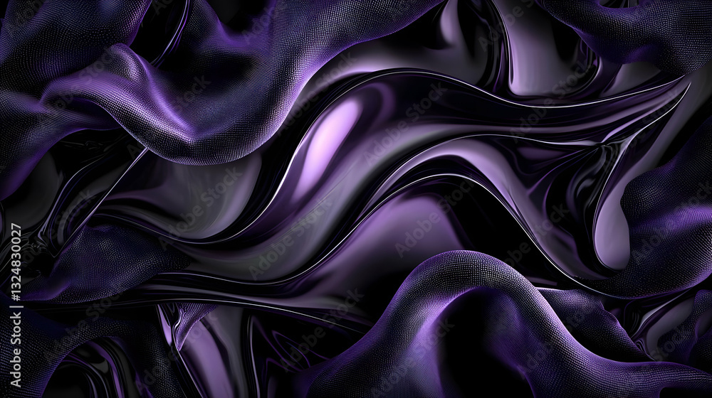 Poster dark purple 3d rendered abstract background with flowing waves and smooth textures in modern digital