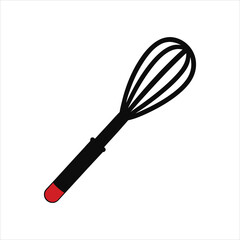  Black Whisk with Red Handle Vector Illustration Kitchen Tool Icon