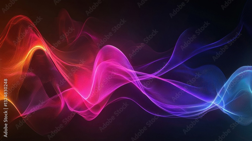 Poster colorful wave patterns flow seamlessly across the dark background, creating a mesmerizing visual eff