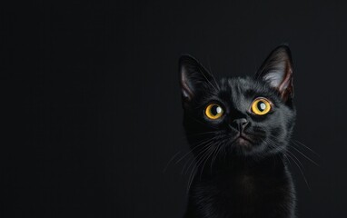 Obraz premium Black Kitten Portrait: Yellow Eyes, Dark Background