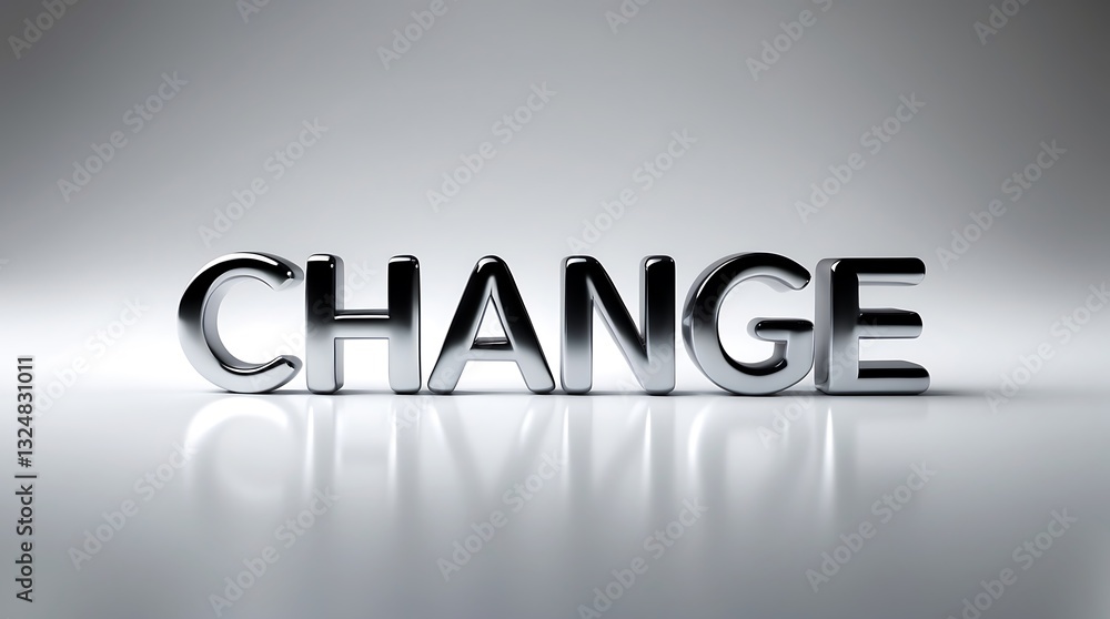 Poster reflective change text in metallic finish on simple light background