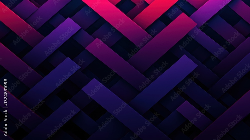 Poster a digital art piece featuring a complex interplay of intersecting lines and shapes in shades of purp