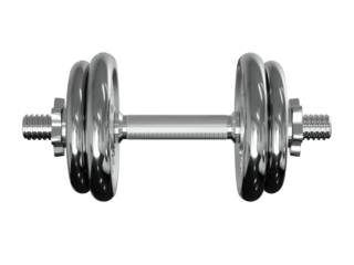 Cast Iron Chrome Adjustable Dumbbell, weightlifting gym equipment, side view. Png clipart isolated on transparent background