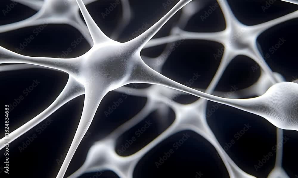 Poster an intricate close-up of neurons showcasing their complex structures