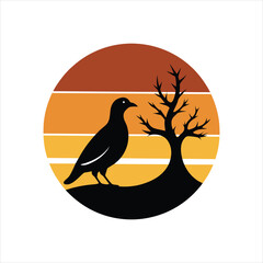 Quail with Tree Silhouette on Retro Vintage Background Vector