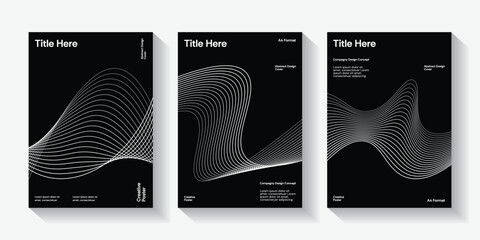 Modern cover design set. Black, white abstract line pattern guilloche curves. Creative wavy stripe vector collection for business background, certificate, brochure template, magazine layout eps