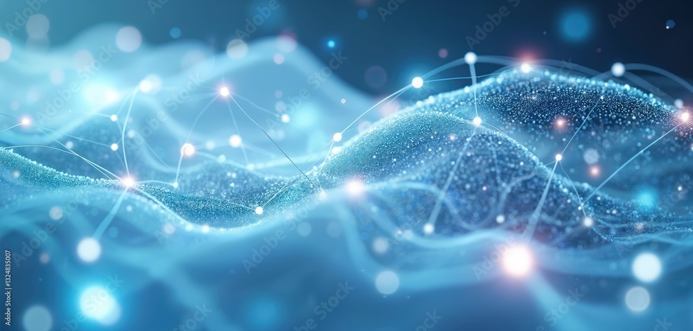 Aufkleber Abstract futuristic network lines connect points. Digital cyberspace background. Network connection with fiber optics lines. Abstract tech concept design. AI, data transfer, wireless systems
