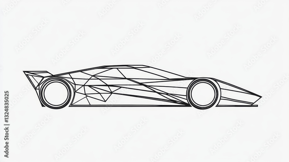 Poster sport bolid f1 low poly wireframe isolated black on white background. abstract mash line and point o