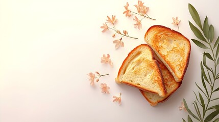 Slighty Golden Toast on a White Background