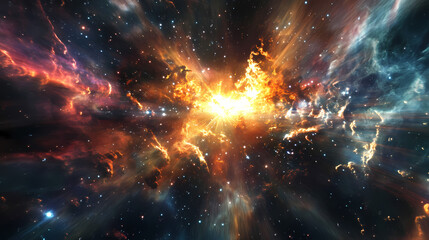 Naklejka premium Dazzling cosmic explosion illuminating the vast interstellar expanse. Ecliptic Light. Illustration